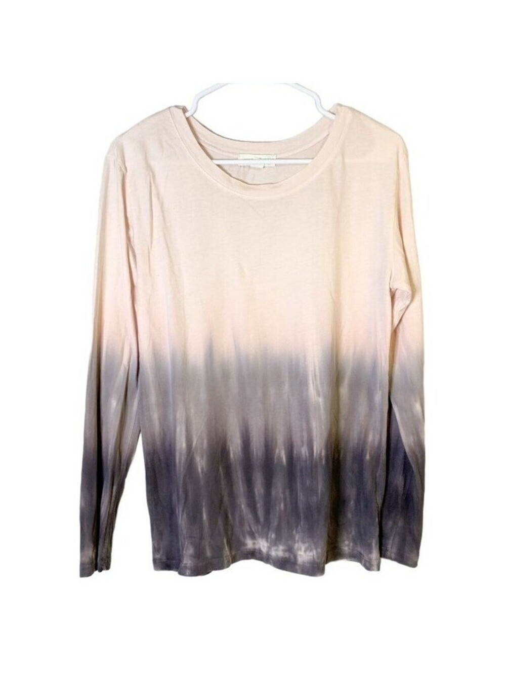 Treasure & Bond Womens XS Long Sleeve Ombre Dip Dye Cotton Tee Pink Purple Grey